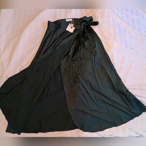 RIHOAS Dark Green High-Waisted Satin Wrap Skirt NWT